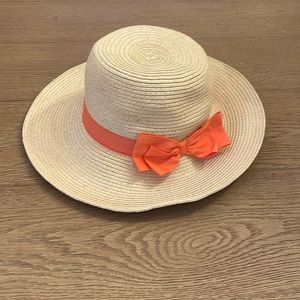 Janie and Jack Coral Pink Bow Straw Hat